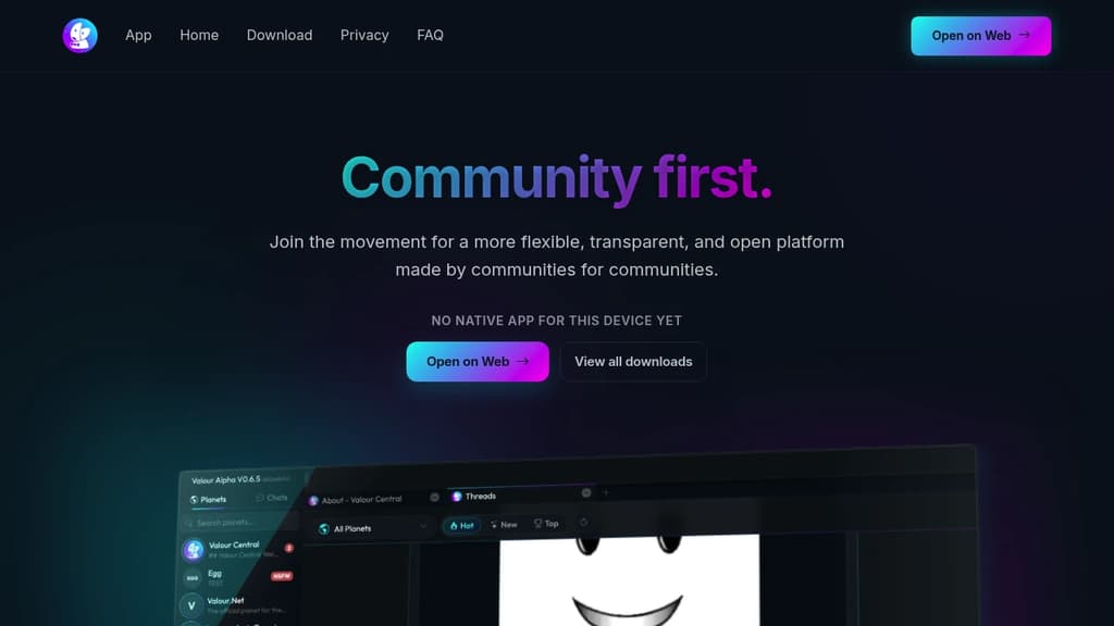 Screenshot of Valour website