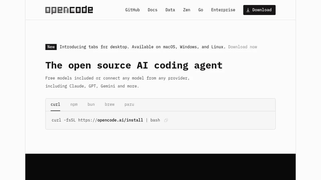 Screenshot of OpenCode website