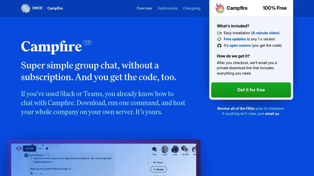 Screenshot of Campfire website