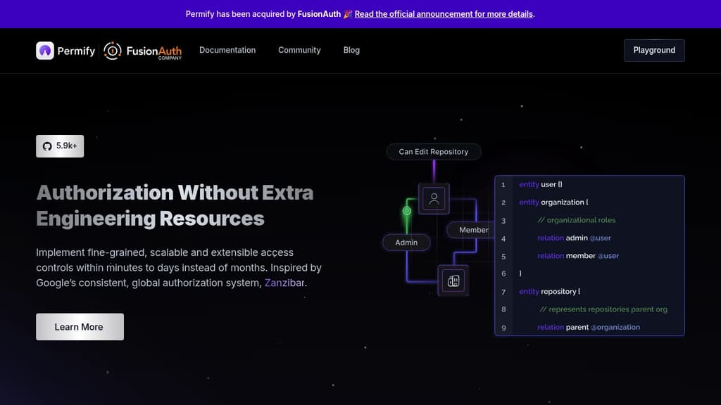 Screenshot of Permify website