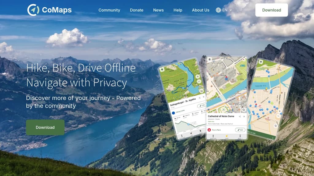 Screenshot of CoMaps website