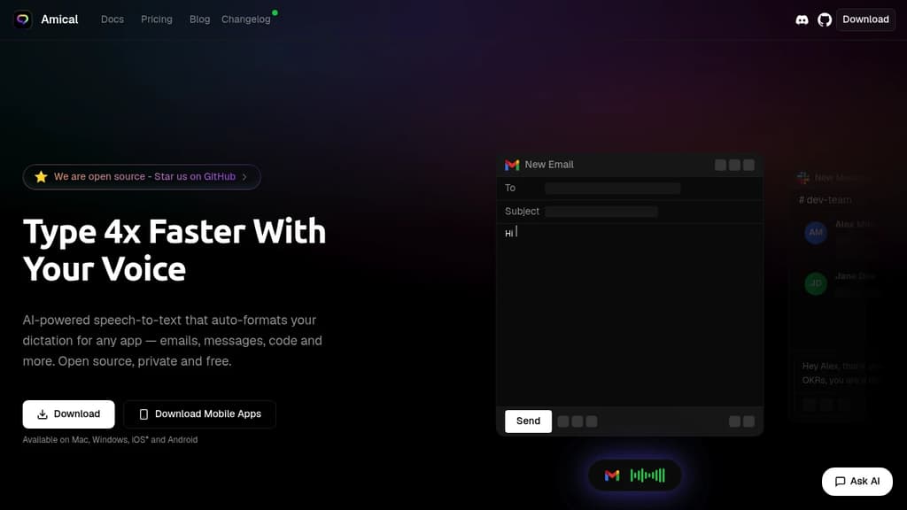 Screenshot of Amical website