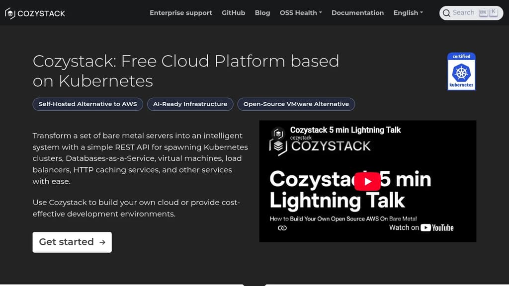 Screenshot of Cozystack website