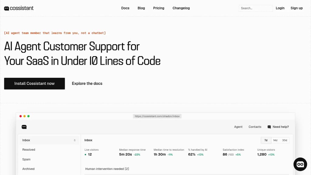 Screenshot of Cossistant website