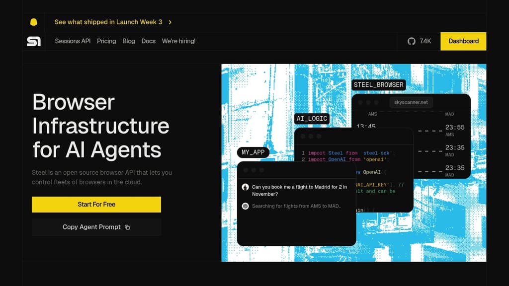 Screenshot of Steel website