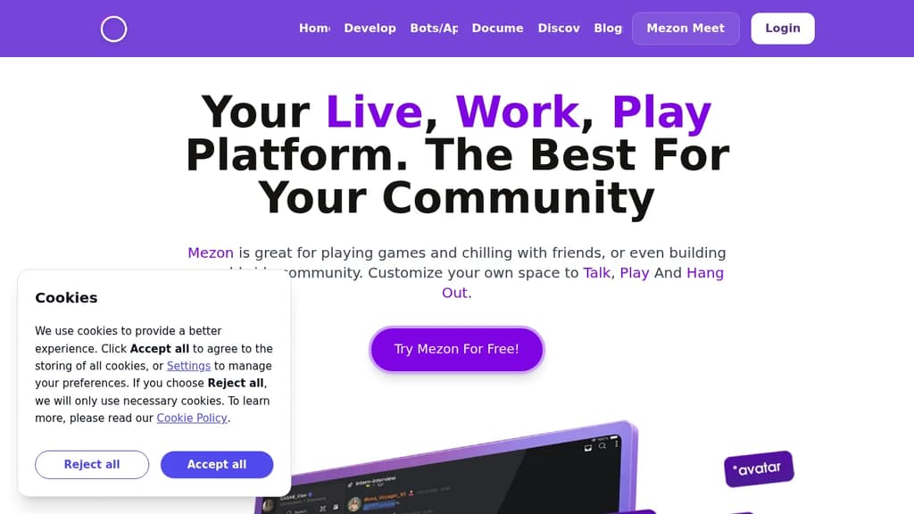 Screenshot of Mezon website