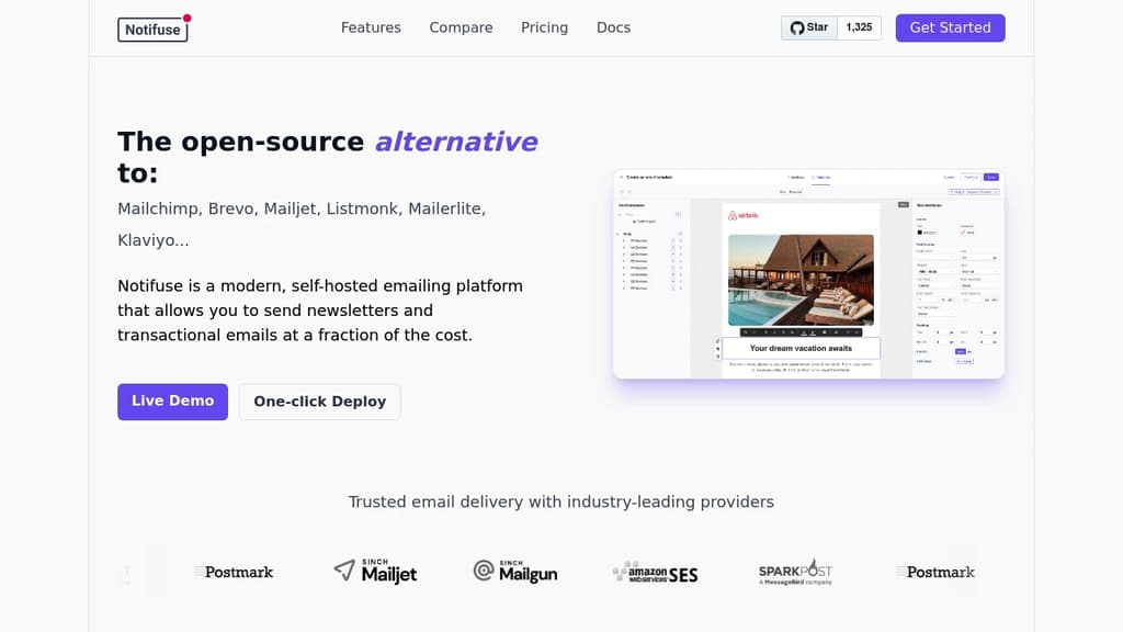Screenshot of Notifuse website