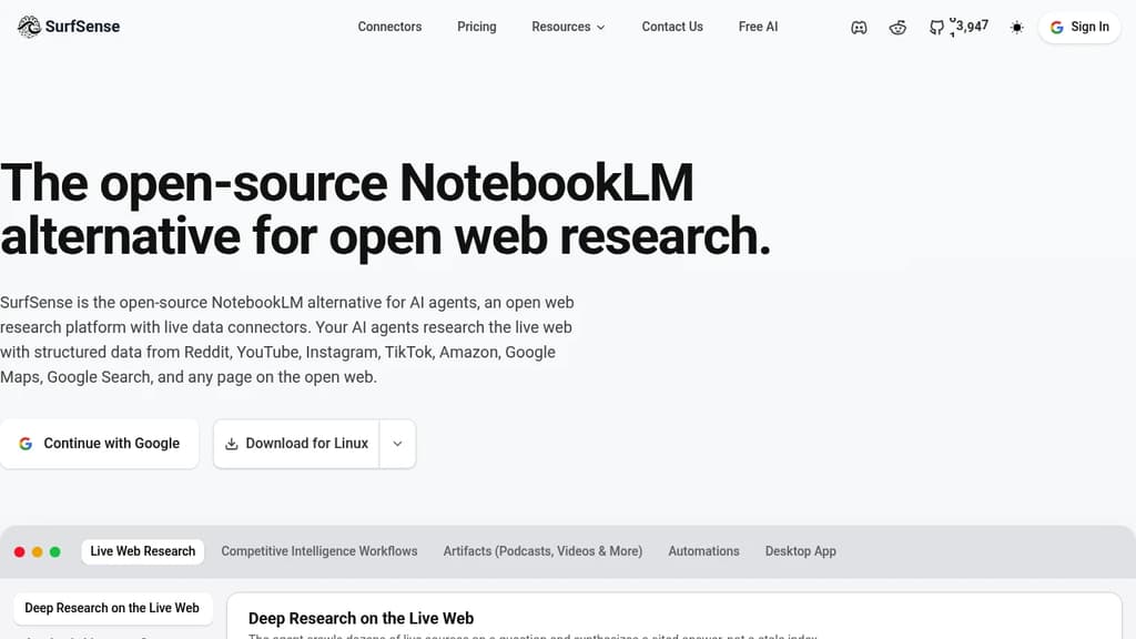 Screenshot of SurfSense website