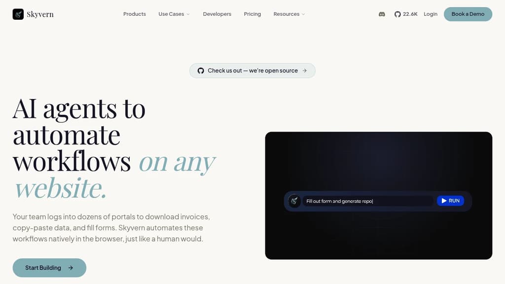 Screenshot of Skyvern website