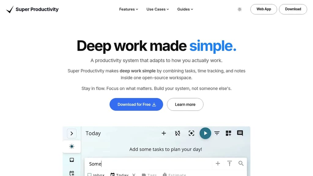 Screenshot of Super Productivity website