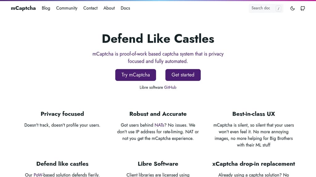 Screenshot of mCaptcha website