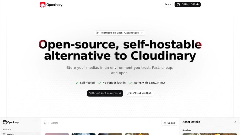 Screenshot of Openinary website