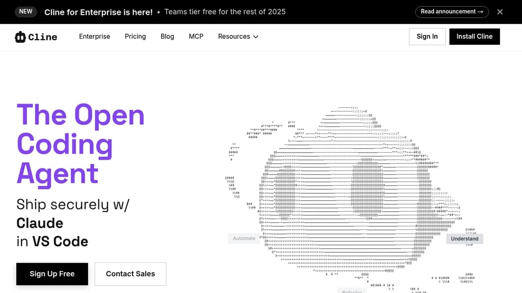 Screenshot of Cline website