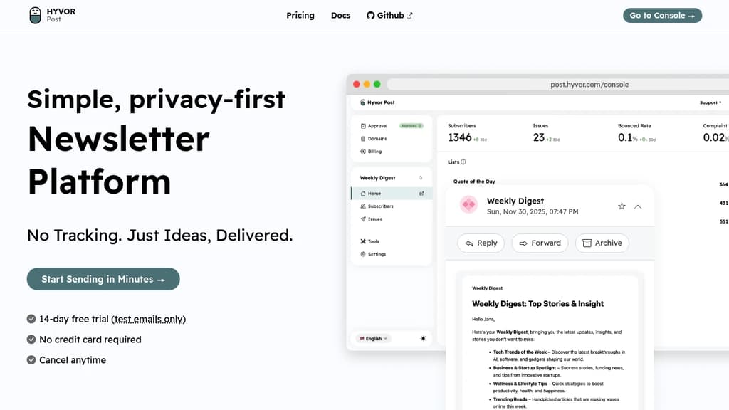 Screenshot of Hyvor Post website