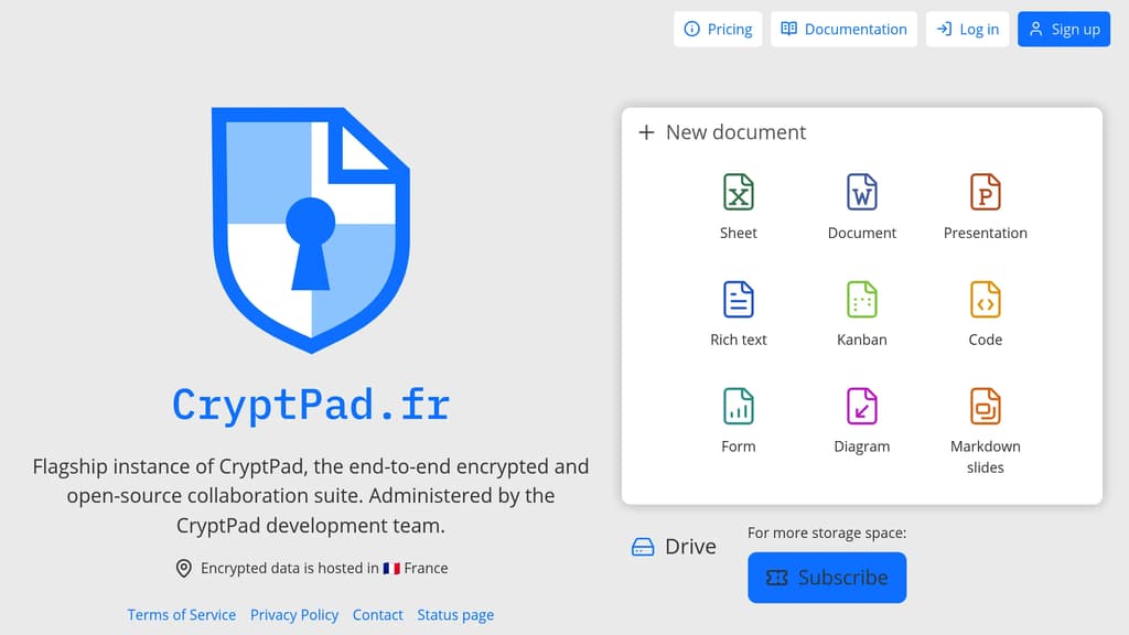 Screenshot of CryptPad website