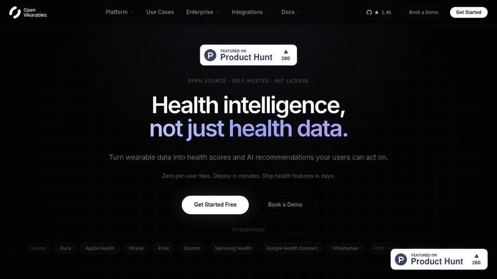 Screenshot of Open Wearables website