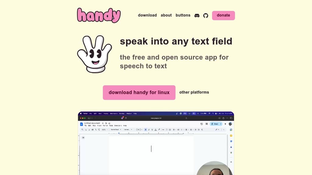 Screenshot of Handy website