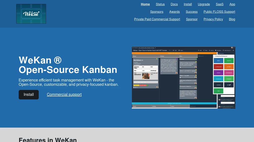 Screenshot of Wekan website