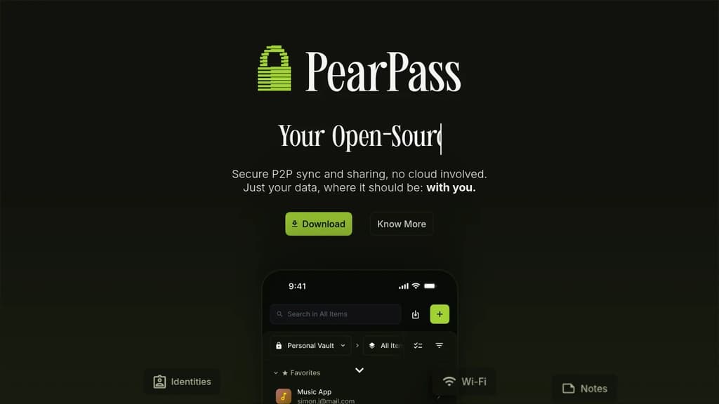 Screenshot of PearPass website