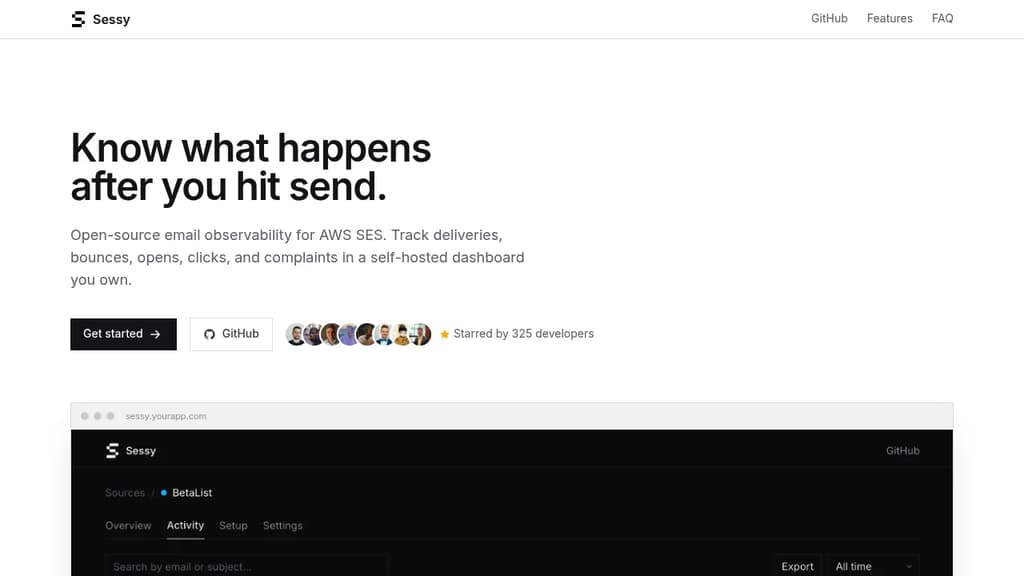 Screenshot of Sessy website