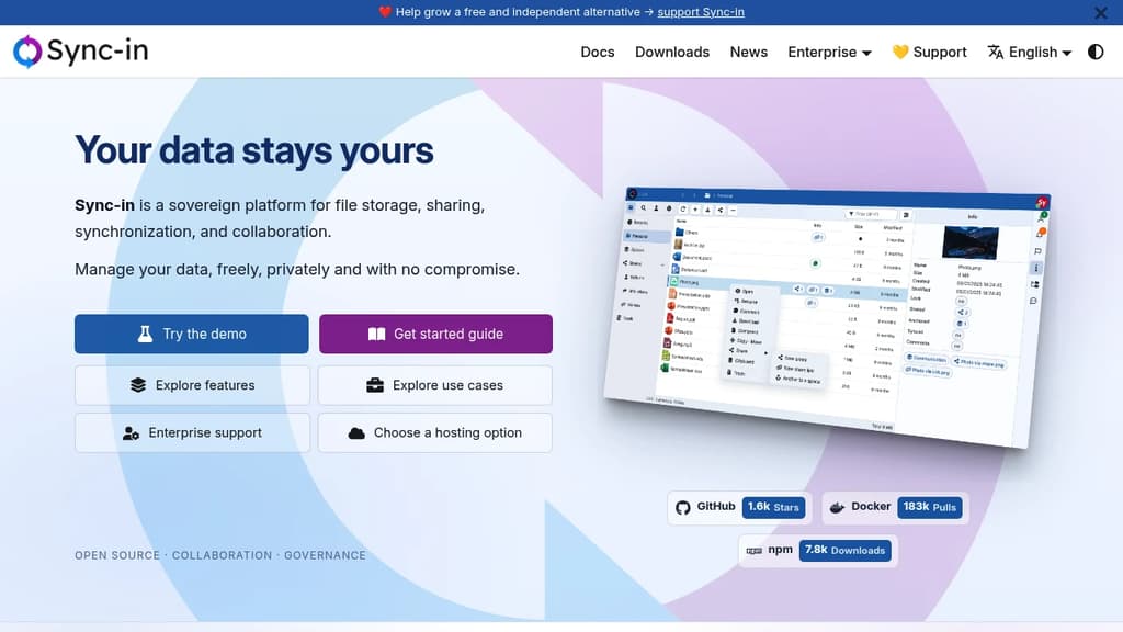 Screenshot of Sync-in website