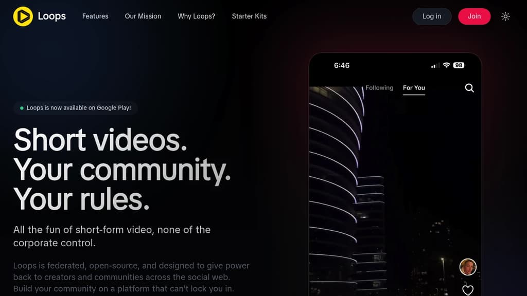 Screenshot of Loops website