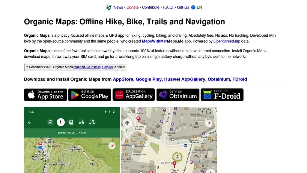 Screenshot of Organic Maps website