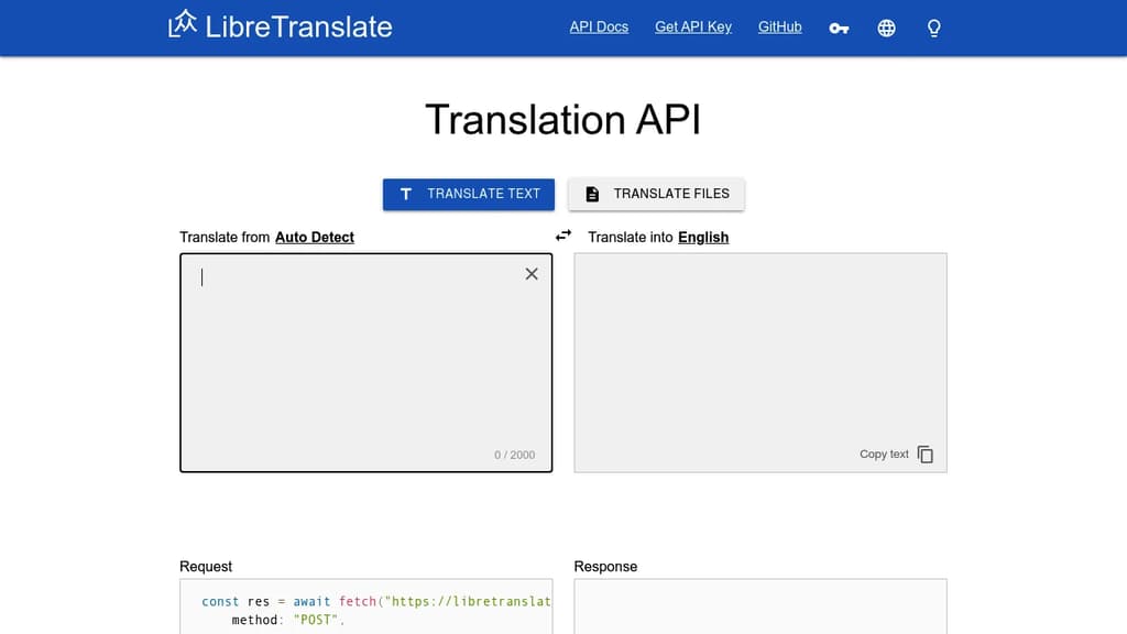 Screenshot of LibreTranslate website