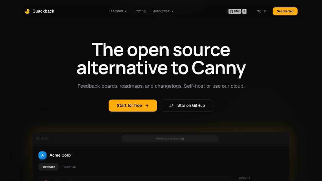 Screenshot of Quackback