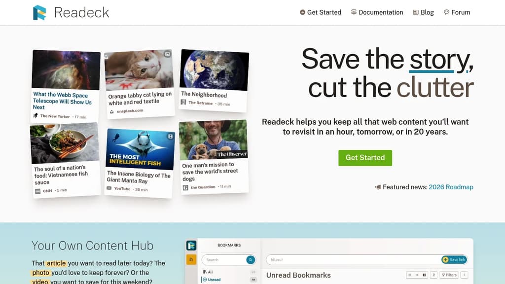 Screenshot of Readeck website