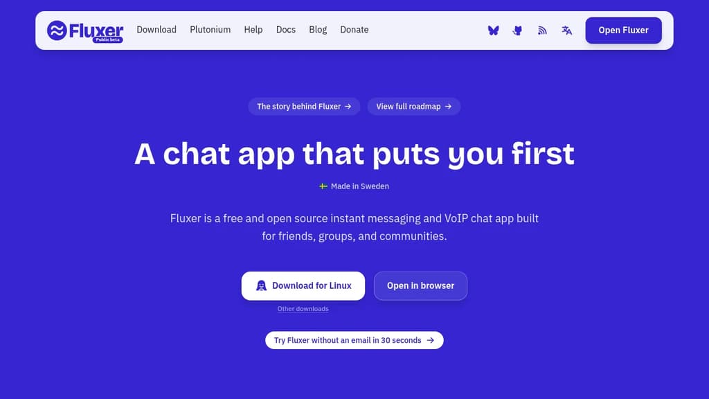 Screenshot of Fluxer website