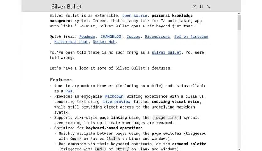 Screenshot of Silverbullet