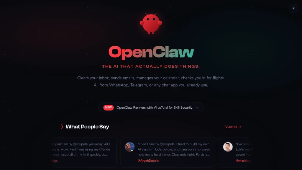 Screenshot of OpenClaw website