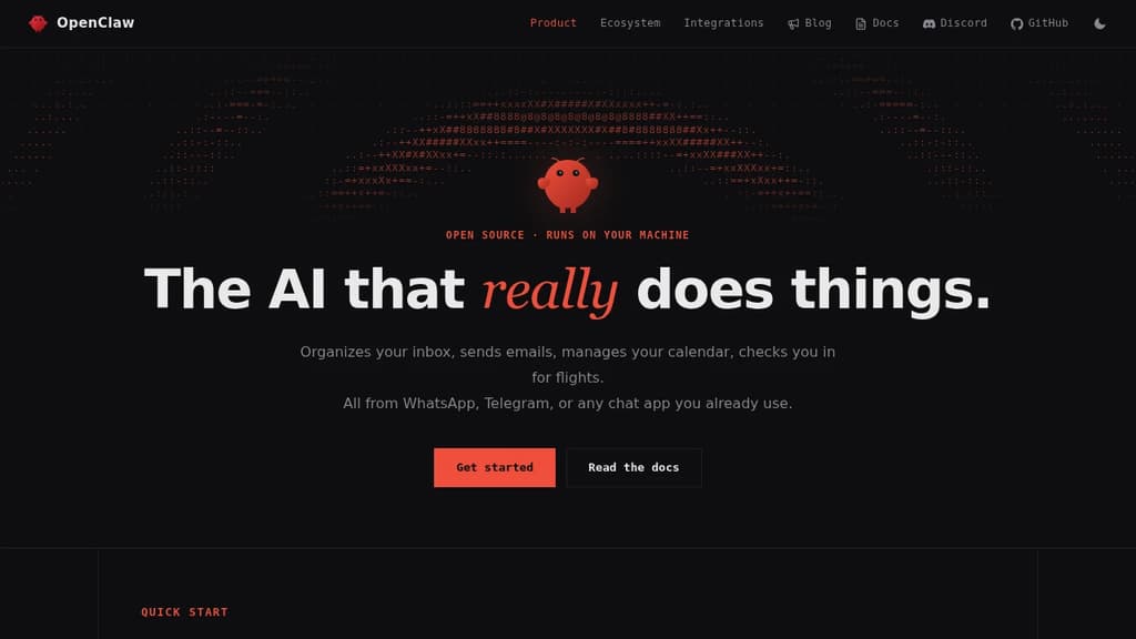 Screenshot of OpenClaw website
