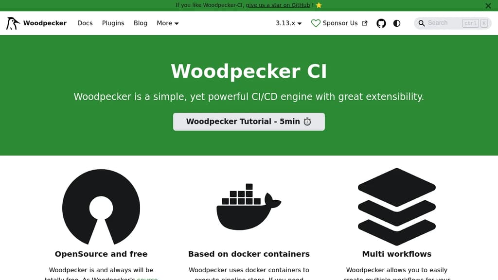 Screenshot of Woodpecker CI website