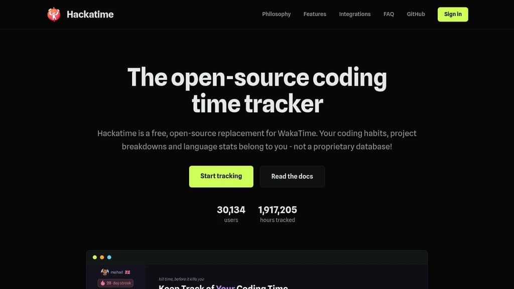 Screenshot of Hackatime website