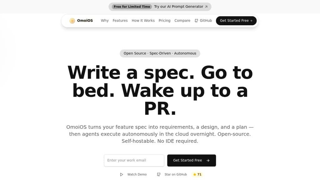 Screenshot of OmoiOS website