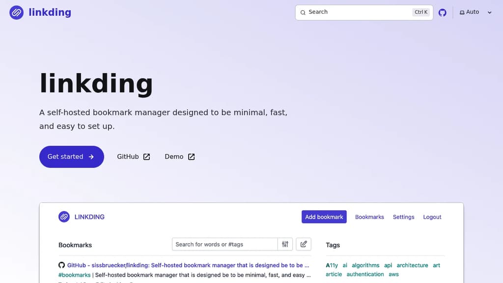 Screenshot of Linkding