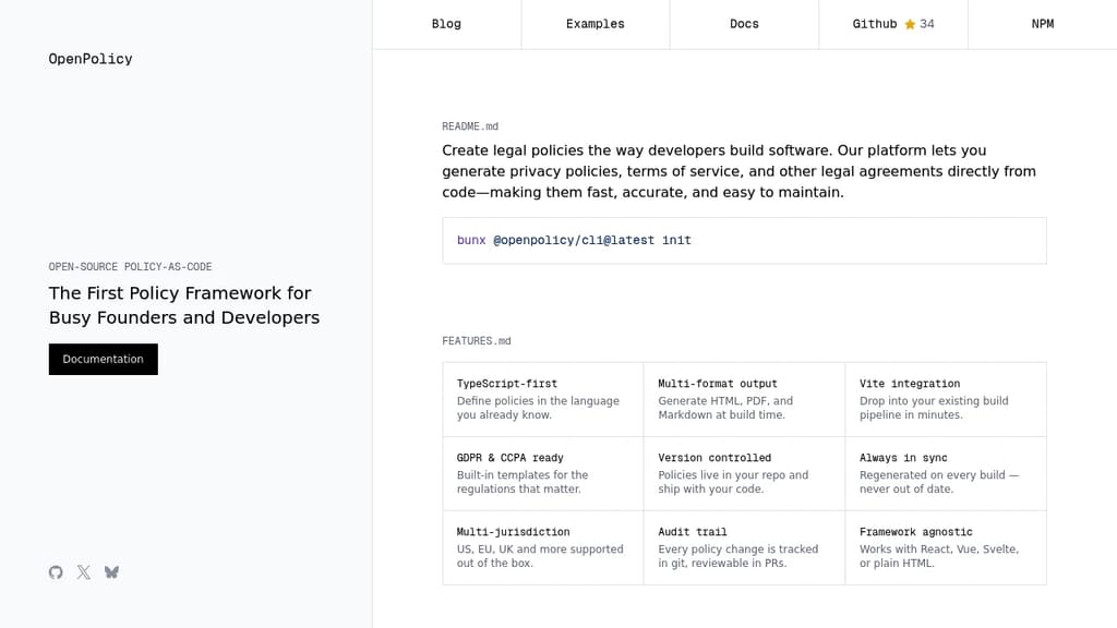 Screenshot of OpenPolicy website