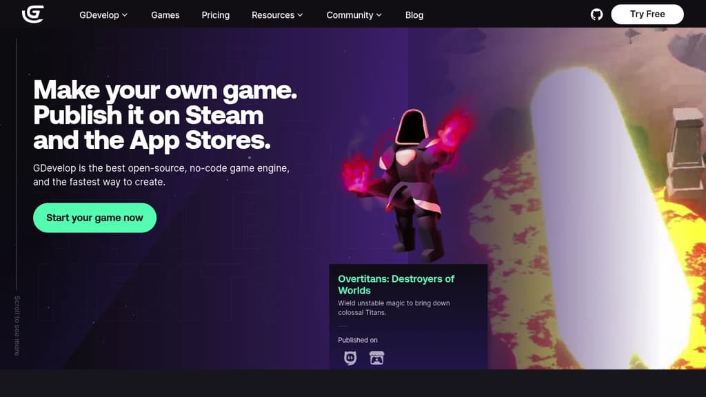 Screenshot of GDevelop website