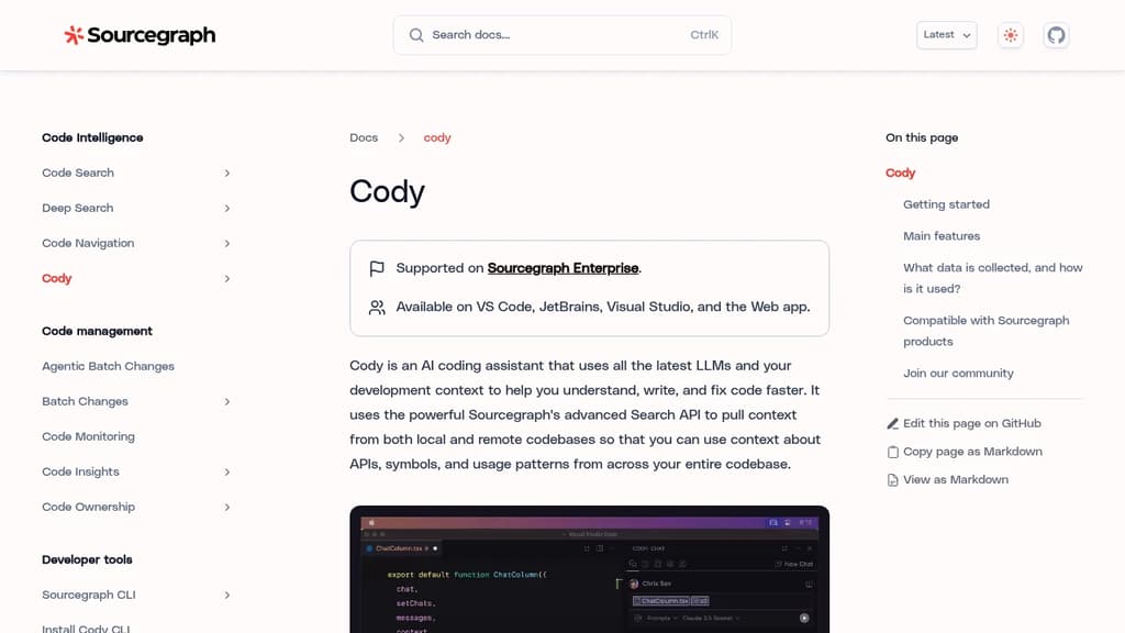 Screenshot of Cody website