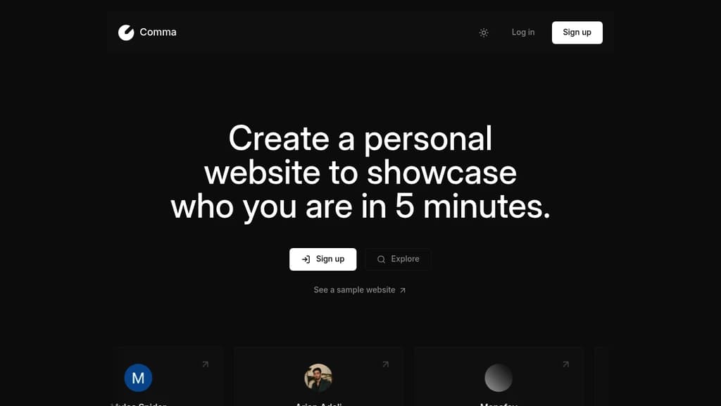 Screenshot of Comma website