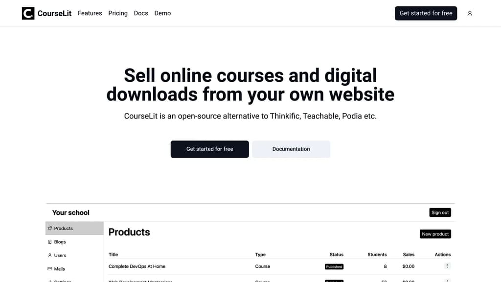 Screenshot of CourseLit website