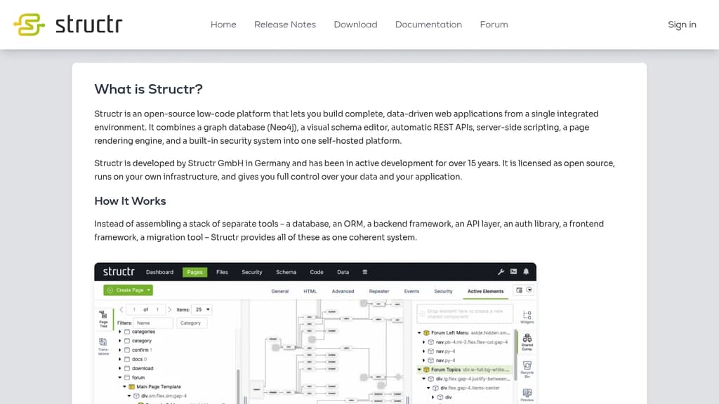 Screenshot of Structr website