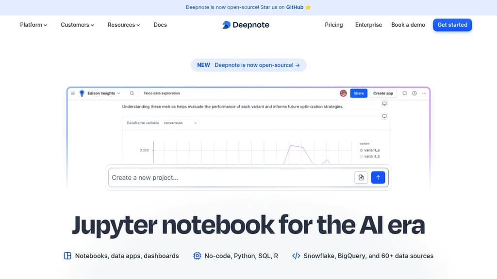 Screenshot of Deepnote website