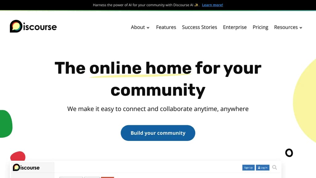 Screenshot of Discourse website