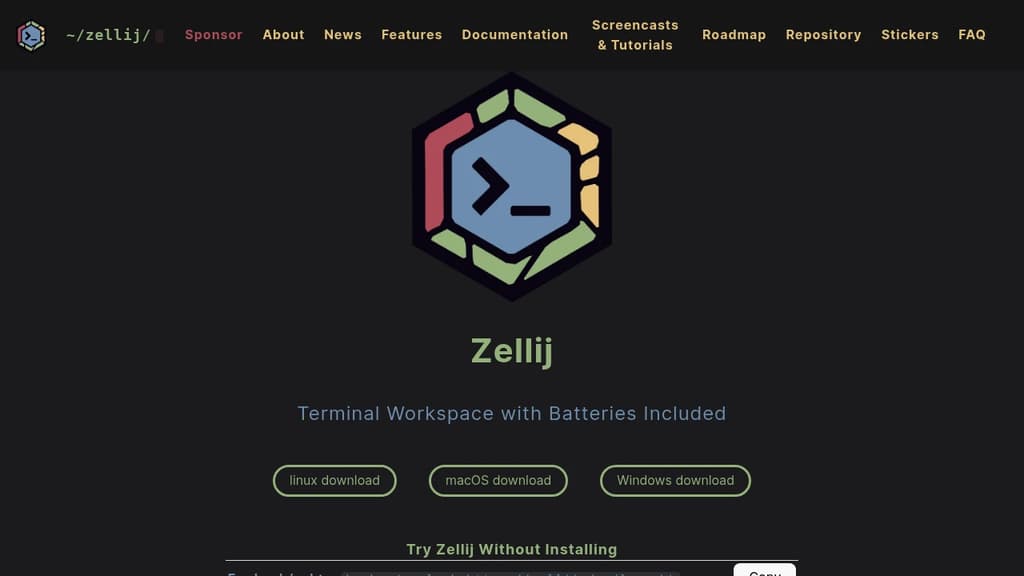 Screenshot of Zellij website