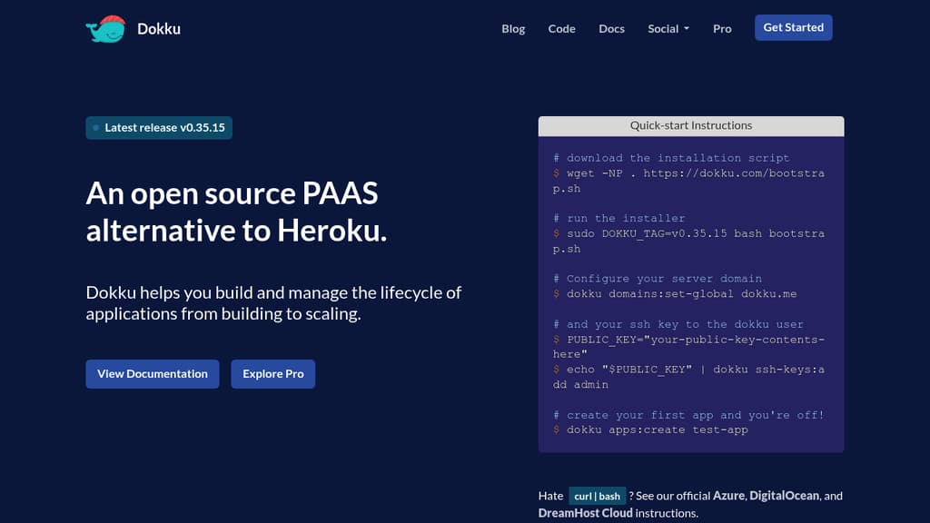 Screenshot of Dokku website