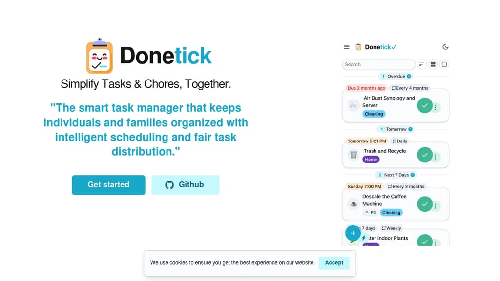 Screenshot of Donetick website