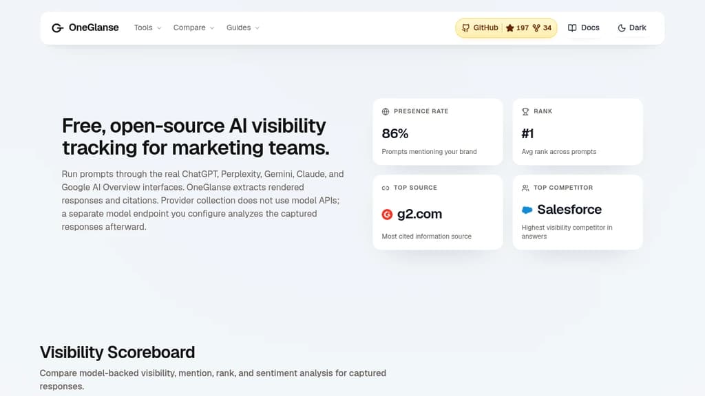 Screenshot of OneGlanse